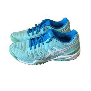 ASICS Gel Resolution‎ 7 Tennis Shoes Womens Size 8.5 Aqua splash Blue White